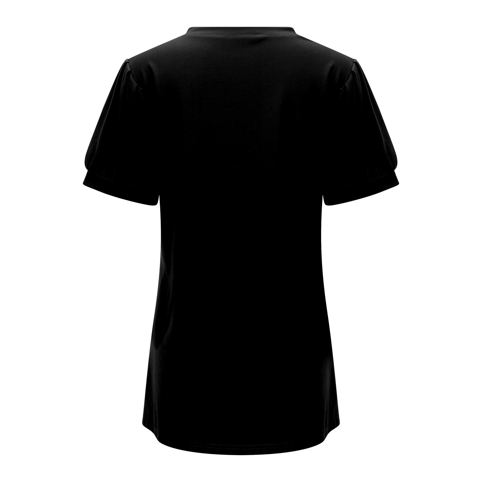 thumbnail image 5 of Camiseta holgada de manga corta y cuello en V para mujer: diseño con mangas abullonadas, cómoda mezcla de poliéster y spandex para uso informal, 5 of 8